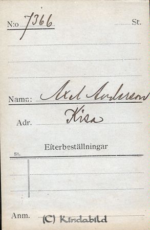 Axel Andersson  Kisa
Axel Andersson  Kisa
Nyckelord: Andersson Kisa