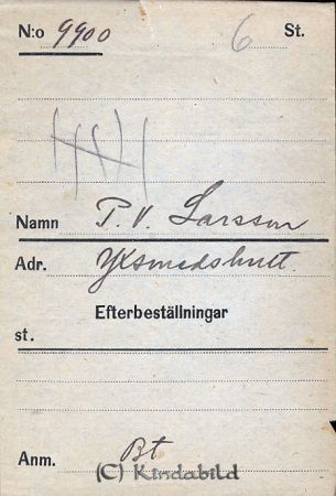 P V Larsson  Yxsmedshult
P V Larsson  Yxsmedshult
Nyckelord: Larsson Yxsmedshult
