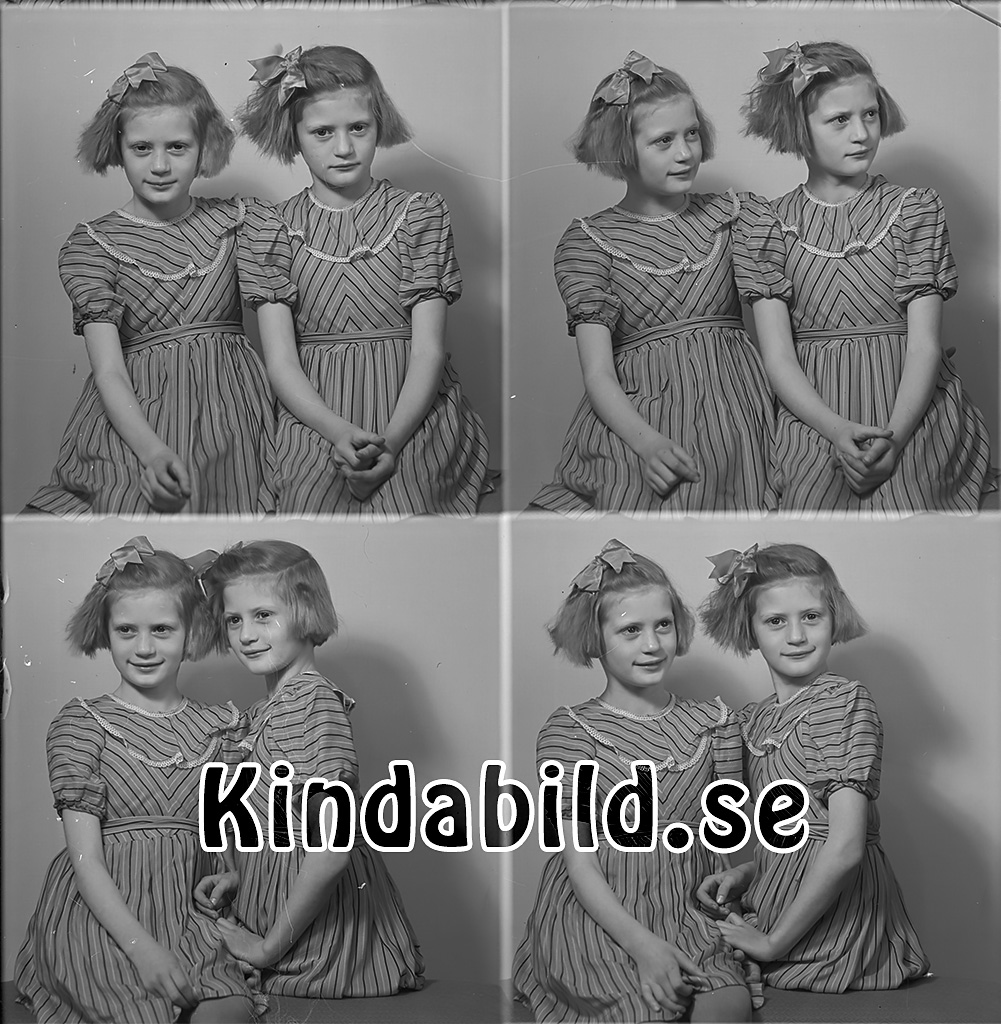 Gullan o Göta Andersson Vervsnäset Kisa
raja
Syskonpar

raja
Gullan och Göta Andersson född 1935 tvillingar, barn till Konrad och Lisa Andersson från Vervnäset under Fubbetorp Kisa.
 Syskon:
 Sven Yngve född 1925
 Margit född 1928
 Greta född 1932
 Göta gift sig med Göte Jakobsson Kisa och Gullan med Stig Gustafsson.
 Källa: Folkräkning 1940 och Studiegruppen hembygdsgården 
Nyckelord: Andersson Kisa
