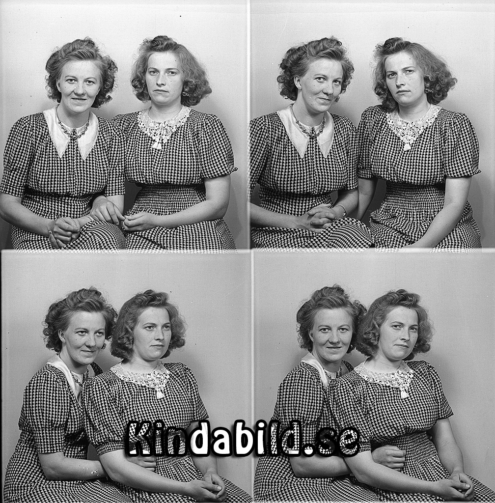 Aina o Carin Carlsson Hässlehylta Kisa
raja
Syskonpar

raja
Till höger Aina född 1923 och Karin Karlsson, döttrar till Johan August Ernst Karlsson från Hässlehylta och hans hustru Susanna Paulina född Johansson.
Aina gifte sig med Karl Erik Svensson Killingevid.
Barn: Jan Erik Christer och Per Karl Göran.
Karin gifte sig med Alvar Andersson Misterfall.
Söner: Bo och Sören.
Källa: Folkräkning 1940, 50 och 60 
Källa: Gerd Pettersson

Nyckelord: Carlsson Kisa