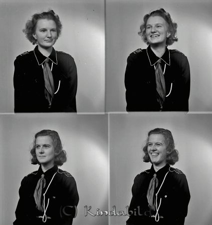 Elvy Andersson Kisa
Två unga damer på var sin bild. De är klädda i scoutdräkt.
gepe
Övre bilden Greta Svensson och undre bilden Elvy Andersson.
Greta var dotter till Trävaruhandlare Janne Svensson.
Greta var gift med Einar Järgården.
Elvy var dotter till  elmontör Andersson. Han hade en elfirma, som senare övertogs av Jonasson & Karlsson


Nyckelord: Elvy och Greta Kisa