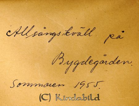 Allsångskväll på bygdegården sommaren 1955.
Nyckelord: Allsångskväll bygdegården Kisa