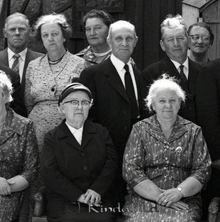 Konfirmationsträff Bygdegården 50årsjubileum
ibfr
Gruppfoto

raja
Bakre raden 2;a fr vänster Judit Olsson, 3:a fr vänster Elisabet Karlsson, sjuksköterska och syster till Lång-Karl-Oskar. 4:a fr vänster Helmer Nilsson Väderhult och 5:a Gustaf Isaksson, Storarp 
Källa: Bildtittargrupp hembygdsgården 

raja
Lång Karl-Oskars systers namn var Elisabet Carlson inte Andersson 
Källa: Pär Nilsson

raja
Elisabet och Karl- Oskar Karlsson bodde i Prästköp, huset korsningen Linnégatan-Rosengatan i Kisa 
Källa: Gerd Pettersson

Nyckelord: Konfirmationsträff Bygdegården