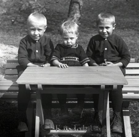 Vid trädgårdsbordet.
mayca
Tre uppradade gossar.
Nyckelord: Ramstedt Korpklev