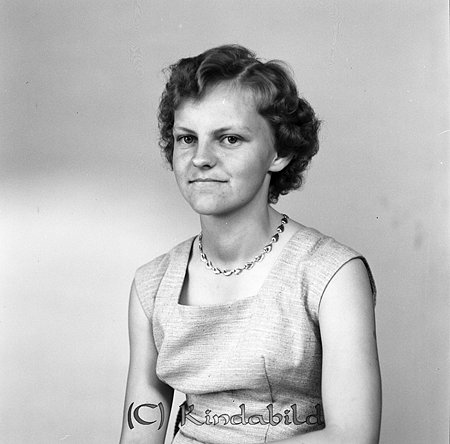 Gunvor Johansson Rothult
gepe
Ung dam som tagit realexamen. Klädd i ljus ärmlös klänning med fyrkantig urringning.
Gunvor Johansson från Södra Rothult. Arbetade senare som lågstadielärare i Kisa.
Nyckelord: Johansson Rothult