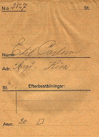 Edith Carlsson Ängö Kisa
Nyckelord: Carlsson Kisa