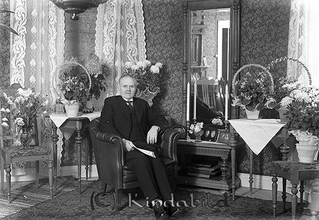 Andersson Vagnfabrikör Kisa
raja
Man som sitter i en fåtölj omgiven av blommor

raja
Vagnmakare Oskar Andersson född 1873 i Landeryd socken.
 Söner Hugo, Harry och Henrik. De antog namnet Anderö.
 Tillverkningen började med korgslädar, fjädervagnar och andra hästfordon. Sedan fortsatte de med karosser till brandbilar, ambulanser, m m.Oskar Andersson dog 1959.
 Bröderna Hugo och Harry fortsatte i faderns företag, medan Henrik blev lärare. Henrik skrev litteratur om släktforskning.
 Vagnmakare Andersson lät bygga fastigheten Taberg på Grönedegatans krön. Hugo omkom 1966 vid en olycka vid järnvägsövergången vid Kisa slakthus.
 Källa: Studiegruppen hembygdsgården 

raja
I familjen fanns också sonen Holger. 
Källa: Margareta Carlsson
Nyckelord: Andersson Kisa