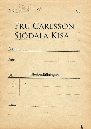 Fru Carlsson Sjödala Kisa
Nyckelord: Carlsson Kisa