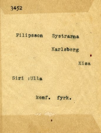Systrarna Siri och Ulla Filipsson Karlsborg Kisa
Nyckelord: Filipsson Kisa