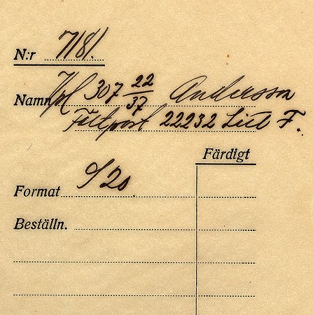 Värnpliktige 307 Andersson Fältpost 22232
Nyckelord: Andersson